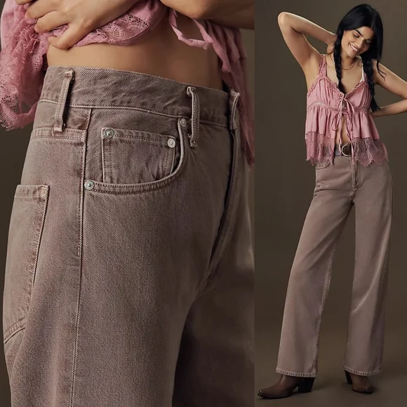 Agolde Ren Jeans Ceramic 27 Tan Brown Wide Leg High Rise Ankle Jean Copper Pants